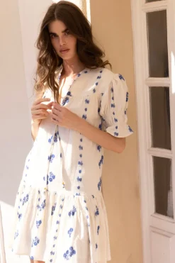 Oliphant Short & Mini Dresses|Dresses>Smocked Drop Mini- Wicklow Blue