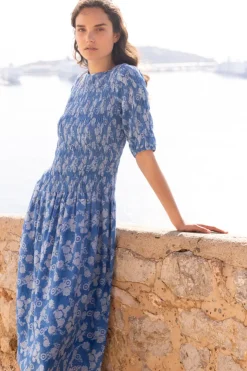 Oliphant Maxis|Dresses>Smocked Drop Waist Maxi- Pretoria Navy