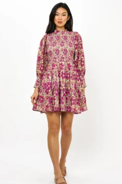 Oliphant Short & Mini Dresses>Smocked Flirty 3/4 Sleeve- Matera Pink