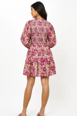 Oliphant Short & Mini Dresses>Smocked Flirty 3/4 Sleeve- Matera Pink