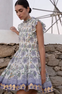 Oliphant Short & Mini Dresses|Dresses>Smocked Flirty Short- Presidio Blue