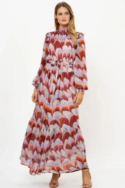Oliphant Maxis>Smocked Neck Maxi- Venice Cognac