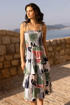 Oliphant Dresses|Midis>Smocked Tie Strap Midi- Riviera Sage