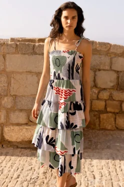 Oliphant Dresses|Midis>Smocked Tie Strap Midi- Riviera Sage