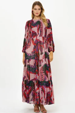 Oliphant Maxis>Smocked Top Maxi- Arabia Crimson