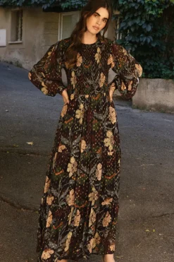 Oliphant Maxis>Smocked Top Maxi- Turin Wine