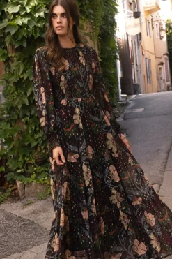 Oliphant Maxis>Smocked Top Maxi- Turin Wine