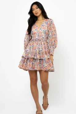 Oliphant Short & Mini Dresses>Smocked Waist V-Neck Mini- Montenegro Coral