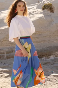 Oliphant Skirts>Swing Skirt- Hibiscus Blue