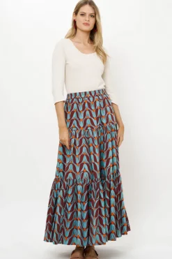 Oliphant Matching Sets|Skirts>Tiered Maxi Skirt- Tulip Orange
