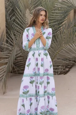 Oliphant Maxis|Dresses>V-Neck Cuffed Maxi- Bloom Lilac