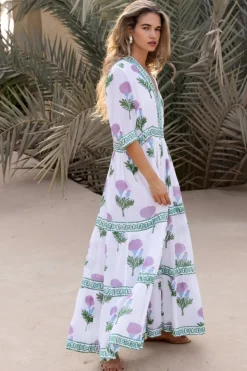 Oliphant Maxis|Dresses>V-Neck Cuffed Maxi- Bloom Lilac