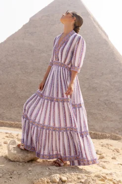 Oliphant Maxis|Dresses>V-Neck Cuffed Maxi- Haveli Peri