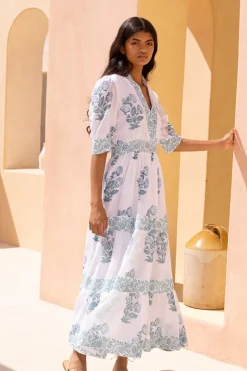 Oliphant Maxis|Dresses>V-Neck Cuffed Maxi- Salvia Green