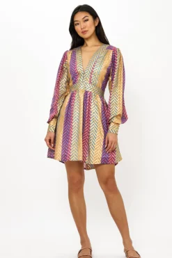 Oliphant Short & Mini Dresses>V-Neck Mini Dress- Torino Blue