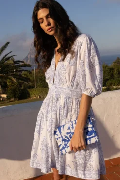Oliphant Short & Mini Dresses|Dresses>V-Neck Puff Mini- Amadora Blue