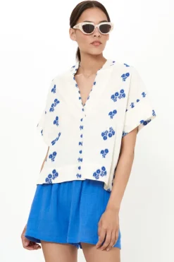 Oliphant Tops|Matching Sets>V-Neck Top- Wicklow Blue