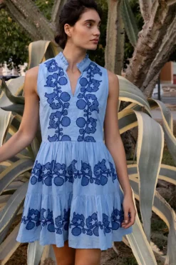 Oliphant Short & Mini Dresses|Dresses>Yoke Dress- Tangier Blue